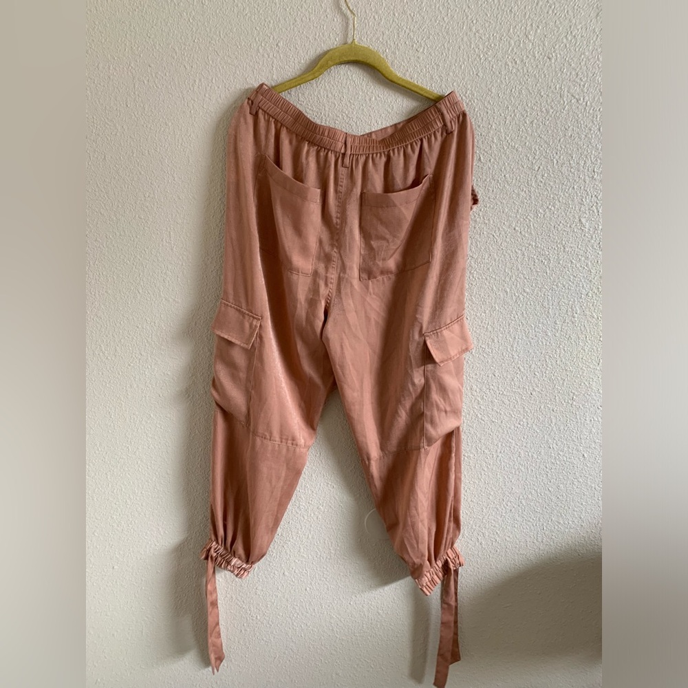 Satin Sheen Cargo Pants With Elastic/Tie Cuffs 🌴 - Picture 2 of 13
